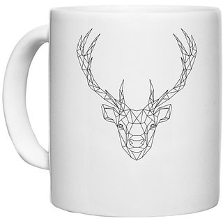                       UDNAG White Ceramic Coffee / Tea Mug 'Geometry | Deer Head Geometry' Perfect for Gifting [330ml]                                              