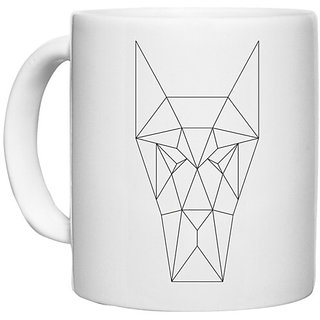                       UDNAG White Ceramic Coffee / Tea Mug 'Geometry | Dog Head Geometry' Perfect for Gifting [330ml]                                              