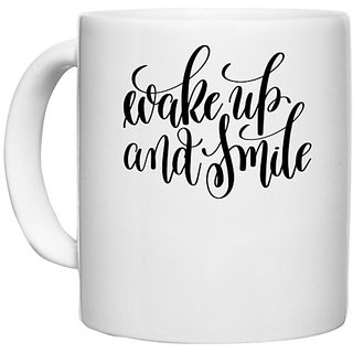                       UDNAG White Ceramic Coffee / Tea Mug 'Wakeup and smile' Perfect for Gifting [330ml]                                              