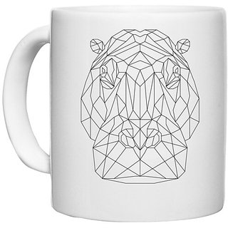                       UDNAG White Ceramic Coffee / Tea Mug 'Geometry | Hippopotamus Head Geometry' Perfect for Gifting [330ml]                                              