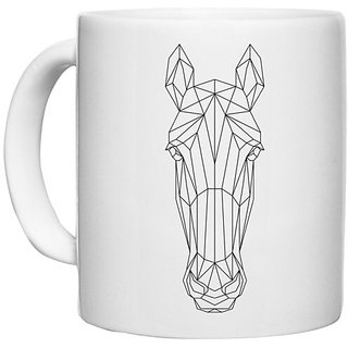                       UDNAG White Ceramic Coffee / Tea Mug 'Geometry | Horse head geometry' Perfect for Gifting [330ml]                                              