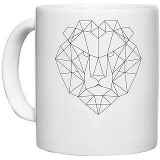                       UDNAG White Ceramic Coffee / Tea Mug 'Geometry | Lion Head Geometry' Perfect for Gifting [330ml]                                              