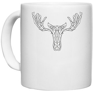                       UDNAG White Ceramic Coffee / Tea Mug 'Geometry | Moose Head Geometry' Perfect for Gifting [330ml]                                              