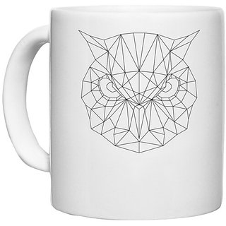                       UDNAG White Ceramic Coffee / Tea Mug 'Geometry | Owl Head Geometry' Perfect for Gifting [330ml]                                              