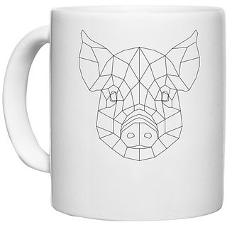                       UDNAG White Ceramic Coffee / Tea Mug 'Geometry | Pig Head Geometry' Perfect for Gifting [330ml]                                              
