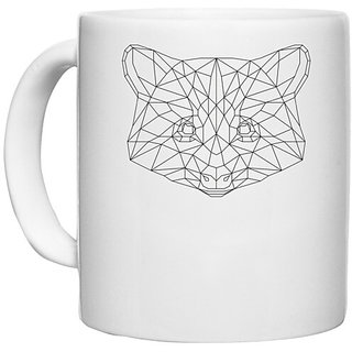                       UDNAG White Ceramic Coffee / Tea Mug 'Geometry | Raccoon Head Geometry' Perfect for Gifting [330ml]                                              