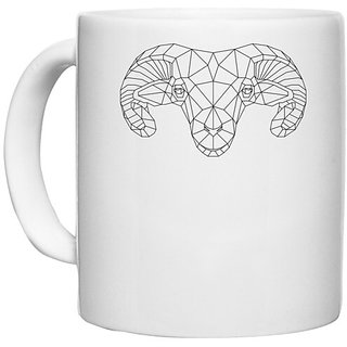                       UDNAG White Ceramic Coffee / Tea Mug 'Geometry | Sheep Head Geometry' Perfect for Gifting [330ml]                                              