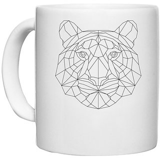                       UDNAG White Ceramic Coffee / Tea Mug 'Geometry | Tiger Head geometry' Perfect for Gifting [330ml]                                              