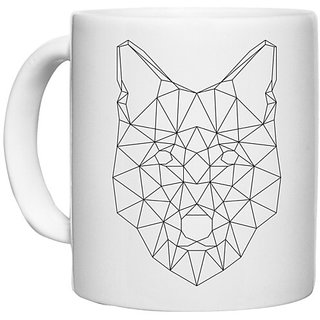                      UDNAG White Ceramic Coffee / Tea Mug 'Geometry | Wolf head' Perfect for Gifting [330ml]                                              