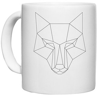                       UDNAG White Ceramic Coffee / Tea Mug 'Geometry | Wolf Head Geometry' Perfect for Gifting [330ml]                                              