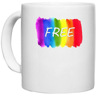                       UDNAG White Ceramic Coffee / Tea Mug 'Free | LGBTQ illustration' Perfect for Gifting [330ml]                                              