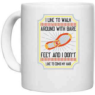                       UDNAG White Ceramic Coffee / Tea Mug 'Walking | I like to walk around with bare feet' Perfect for Gifting [330ml]                                              