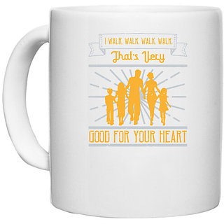                       UDNAG White Ceramic Coffee / Tea Mug 'Walking | I walk walk thats very good for your heart' Perfect for Gifting [330ml]                                              