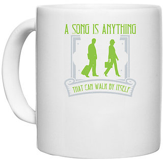                       UDNAG White Ceramic Coffee / Tea Mug 'Walking | A song is anything that can walk by itself' Perfect for Gifting [330ml]                                              