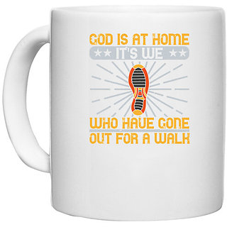                       UDNAG White Ceramic Coffee / Tea Mug 'Walking |  is at home' Perfect for Gifting [330ml]                                              