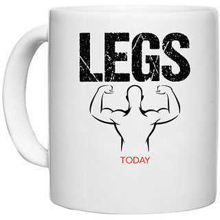                       UDNAG White Ceramic Coffee / Tea Mug 'Gym | Legs' Perfect for Gifting [330ml]                                              