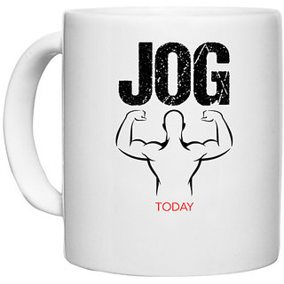                       UDNAG White Ceramic Coffee / Tea Mug 'Gym | Jog' Perfect for Gifting [330ml]                                              