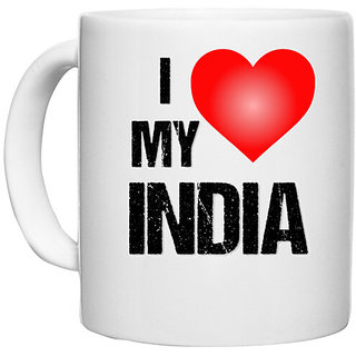                       UDNAG White Ceramic Coffee / Tea Mug 'INDIA I love My INDIA' Perfect for Gifting [330ml]                                              