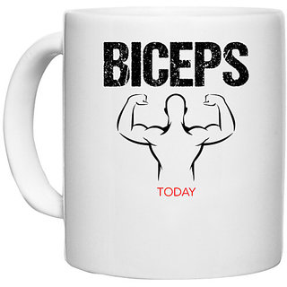                       UDNAG White Ceramic Coffee / Tea Mug 'Gym | Biceps' Perfect for Gifting [330ml]                                              