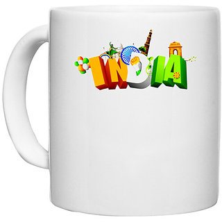                       UDNAG White Ceramic Coffee / Tea Mug 'Independence Day | INDIA' Perfect for Gifting [330ml]                                              