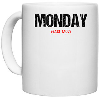                       UDNAG White Ceramic Coffee / Tea Mug 'Beast Mode | Monday Beast mode' Perfect for Gifting [330ml]                                              