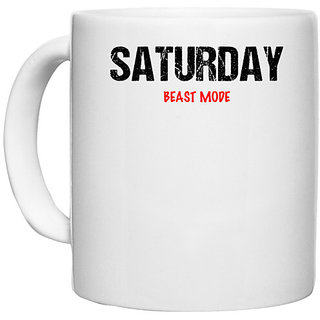                       UDNAG White Ceramic Coffee / Tea Mug 'Beast Mode | Saturday Beast mode' Perfect for Gifting [330ml]                                              