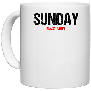                       UDNAG White Ceramic Coffee / Tea Mug 'Beast Mode | Sunday Beast mode' Perfect for Gifting [330ml]                                              