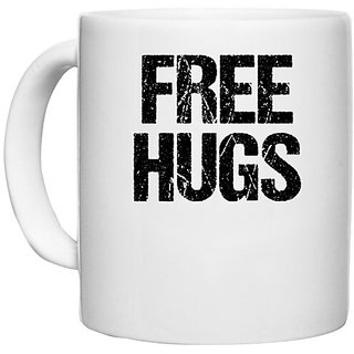                       UDNAG White Ceramic Coffee / Tea Mug 'Hug | Free Hugs' Perfect for Gifting [330ml]                                              