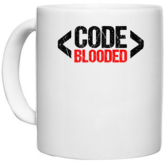                       UDNAG White Ceramic Coffee / Tea Mug 'Coder | Code blooded' Perfect for Gifting [330ml]                                              