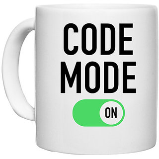                       UDNAG White Ceramic Coffee / Tea Mug 'Coder | Code Mode On' Perfect for Gifting [330ml]                                              