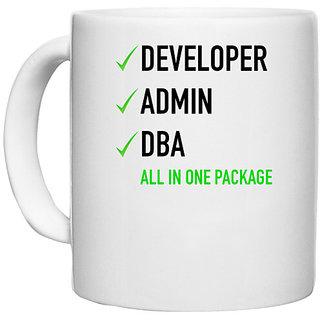                       UDNAG White Ceramic Coffee / Tea Mug 'Coder | Developer Admin DBA all in one package' Perfect for Gifting [330ml]                                              