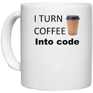                       UDNAG White Ceramic Coffee / Tea Mug 'Coder | I turn coffee into code' Perfect for Gifting [330ml]                                              