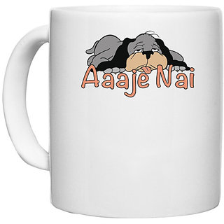                       UDNAG White Ceramic Coffee / Tea Mug 'Gujju | Aaje Nai' Perfect for Gifting [330ml]                                              