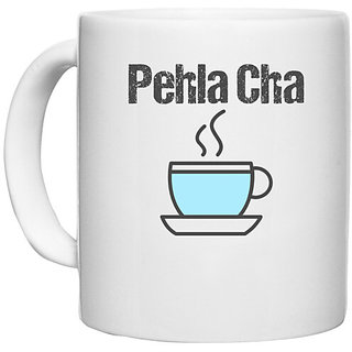                       UDNAG White Ceramic Coffee / Tea Mug 'Gujju | Pehla Cha' Perfect for Gifting [330ml]                                              