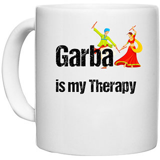                       UDNAG White Ceramic Coffee / Tea Mug 'Gujju | garba is my Therapy' Perfect for Gifting [330ml]                                              