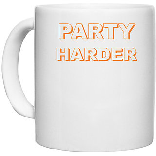                       UDNAG White Ceramic Coffee / Tea Mug 'Party Harder' Perfect for Gifting [330ml]                                              