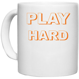                       UDNAG White Ceramic Coffee / Tea Mug 'Play Hard' Perfect for Gifting [330ml]                                              