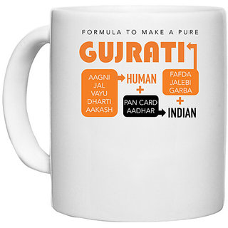                       UDNAG White Ceramic Coffee / Tea Mug 'Gujju | formula to make a pure gujrati' Perfect for Gifting [330ml]                                              