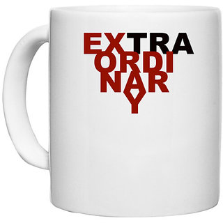                       UDNAG White Ceramic Coffee / Tea Mug 'Extraordinary' Perfect for Gifting [330ml]                                              