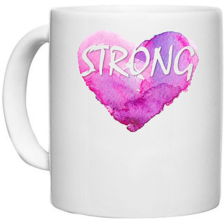                       UDNAG White Ceramic Coffee / Tea Mug 'Strong heart' Perfect for Gifting [330ml]                                              