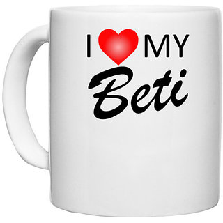                       UDNAG White Ceramic Coffee / Tea Mug 'Son Daughter | I love me beti' Perfect for Gifting [330ml]                                              