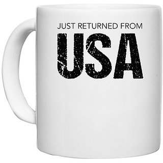                       UDNAG White Ceramic Coffee / Tea Mug 'USA | Just Returned from USA' Perfect for Gifting [330ml]                                              