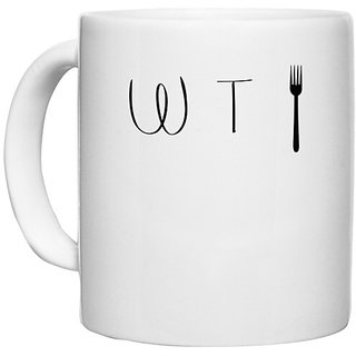                       UDNAG White Ceramic Coffee / Tea Mug 'What the Fork' Perfect for Gifting [330ml]                                              