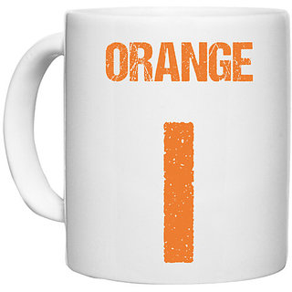                       UDNAG White Ceramic Coffee / Tea Mug 'Navratri | Orange' Perfect for Gifting [330ml]                                              