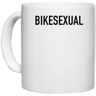                       UDNAG White Ceramic Coffee / Tea Mug 'Bike' Perfect for Gifting [330ml]                                              
