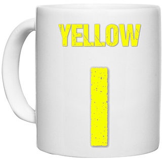                       UDNAG White Ceramic Coffee / Tea Mug 'Navratri | Yellow' Perfect for Gifting [330ml]                                              