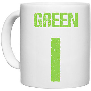                       UDNAG White Ceramic Coffee / Tea Mug 'Navratri | Green' Perfect for Gifting [330ml]                                              
