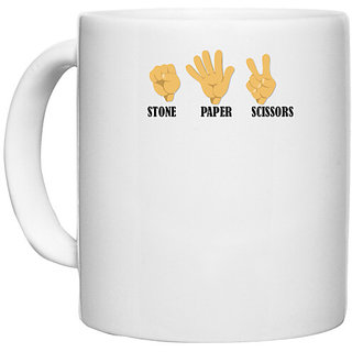                       UDNAG White Ceramic Coffee / Tea Mug 'Stone Paper Scissor' Perfect for Gifting [330ml]                                              
