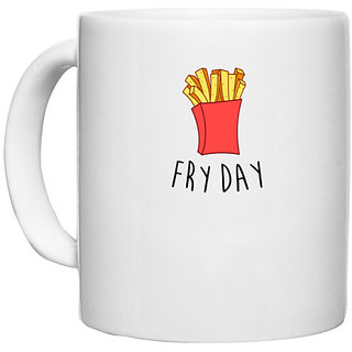                       UDNAG White Ceramic Coffee / Tea Mug 'Franky Friday' Perfect for Gifting [330ml]                                              