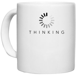                       UDNAG White Ceramic Coffee / Tea Mug 'Thinking' Perfect for Gifting [330ml]                                              